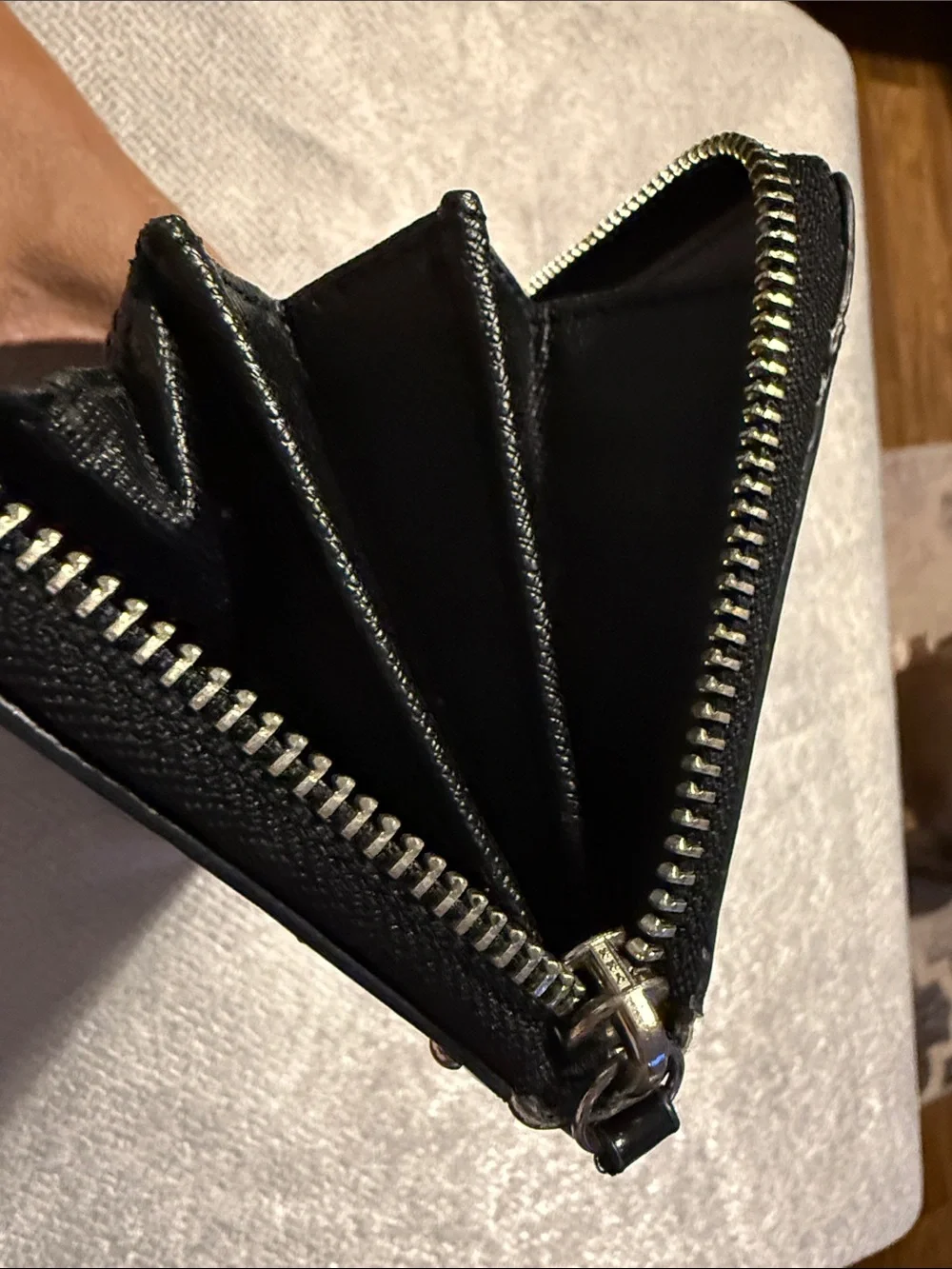 Coach Black Patent Leather Zip Card Holder with Stud Accents